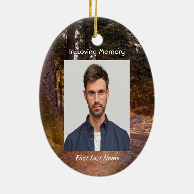  Memorial Photo Prayer Forest Trail Walk Ceramic Ornament (Back)