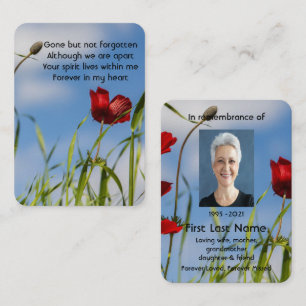 Memorial Photo Prayer Garden Flower Red Anemone Business Card