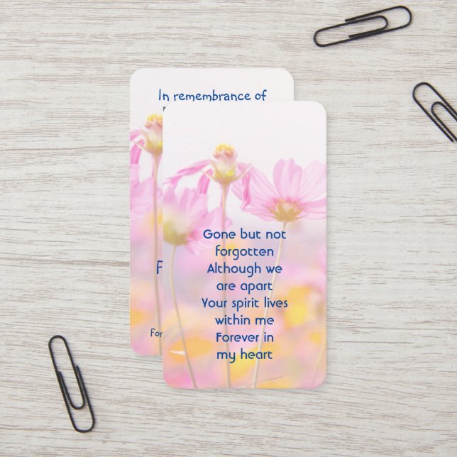 Memorial Photo Prayer Garden Flowers Business Card (Front/Back In Situ)