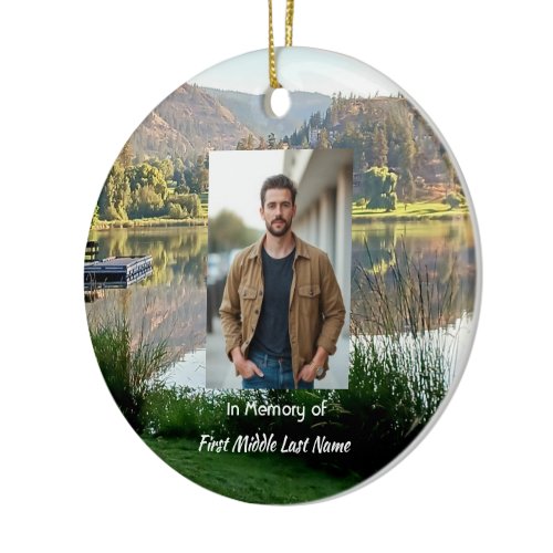 Memorial Photo Prayer Golf Course Pond Lake Nature Ceramic Ornament