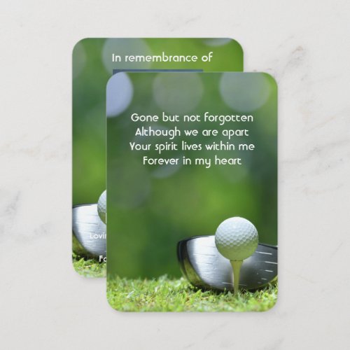 Memorial Photo Prayer Golfer Golf Course Golfing Business Card