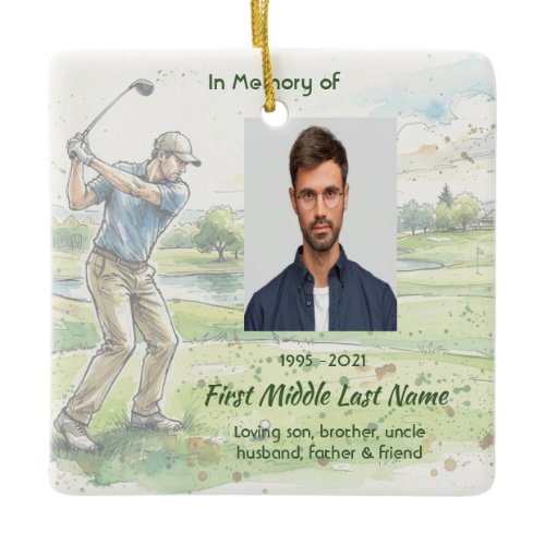 Memorial Photo Prayer Golfer Golf Course Golfing Ceramic Ornament