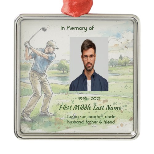 Memorial Photo Prayer Golfer Golf Course Golfing Metal Ornament