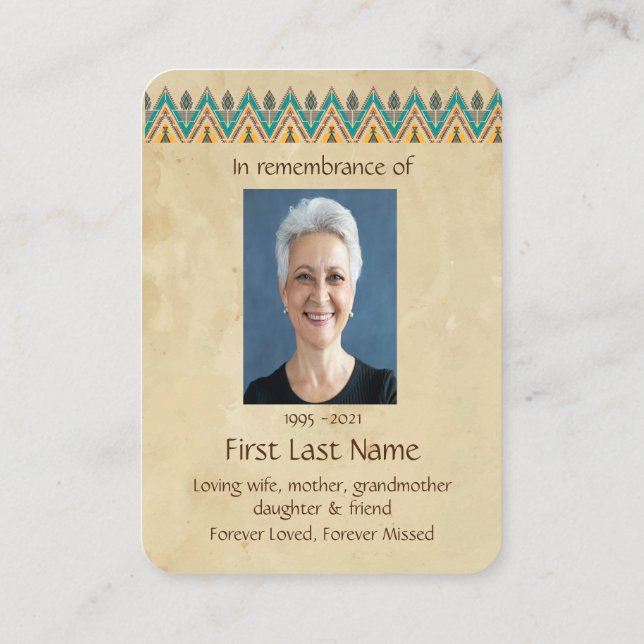 Memorial Photo Prayer Graphic Art Feathers Busines Business Card (Back)