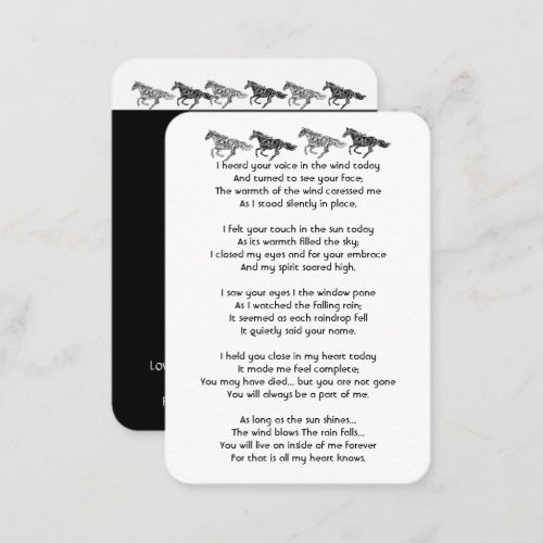 Memorial Photo Prayer Graphic Art Horses Keepsake Business Card