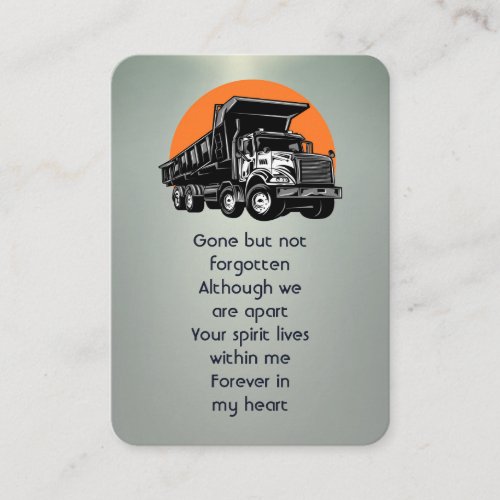 Memorial Photo Prayer Gravel Dump Heavy Truck Business Card