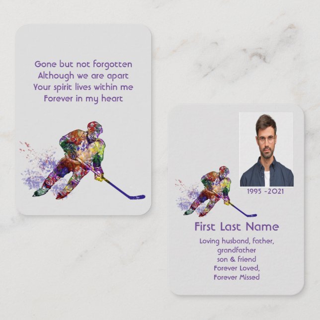 Memorial Photo Prayer Hockey Player Sport Business Card (Front/Back)