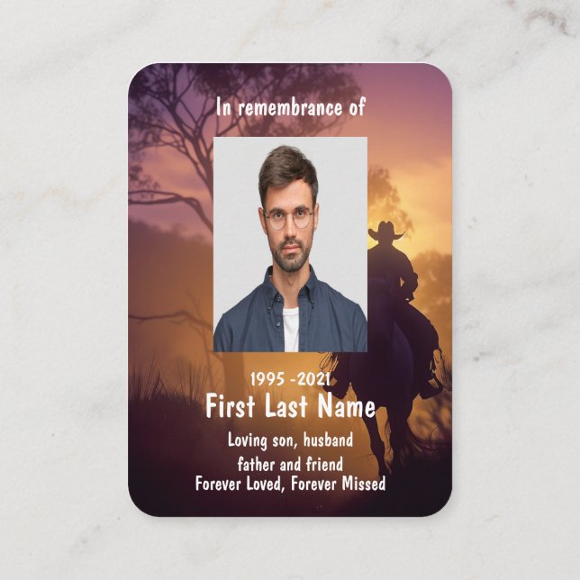 Memorial Photo Prayer Horse Back Riding Business Card (Back)