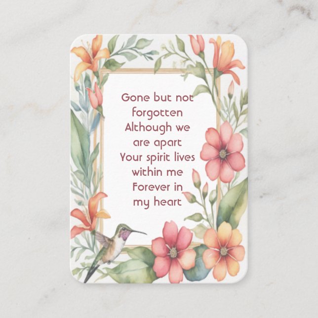 Memorial Photo Prayer Hummingbird Garden Business Card (Front)