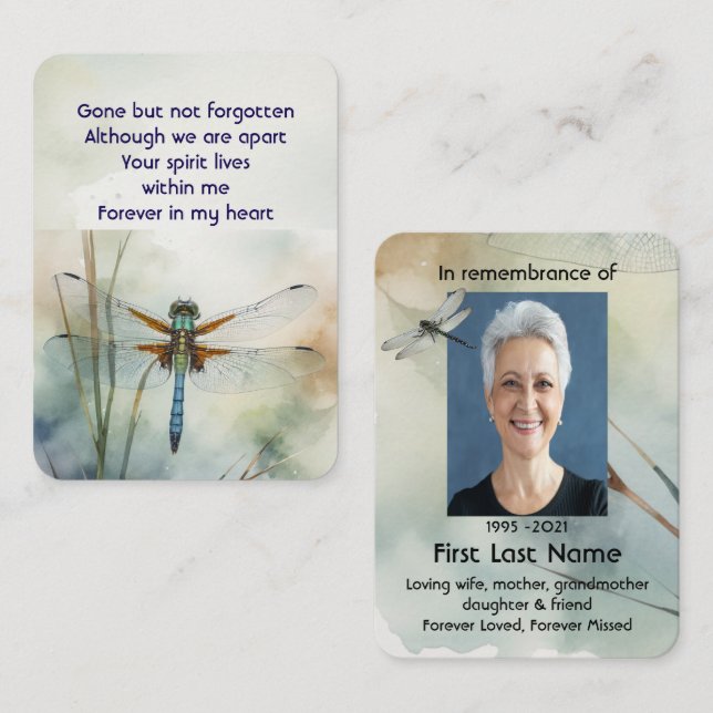 Memorial Photo Prayer Keepsake Dragonfly Business Card (Front/Back)