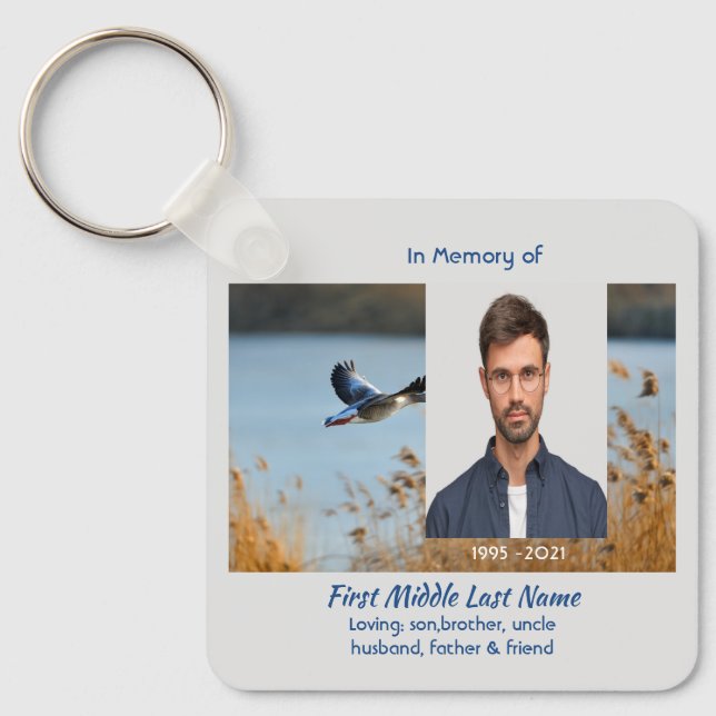 Memorial Photo Prayer Lake Geese Birds Keychain (Front)