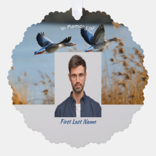 Memorial Photo Prayer Lake Geese Birds Ornament Card