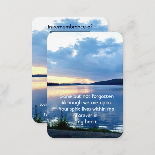 Memorial Photo Prayer Lake Sunrise Nature Business Card