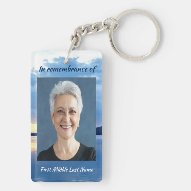 Memorial Photo Prayer Lake Sunrise Nature Keychain (Back)
