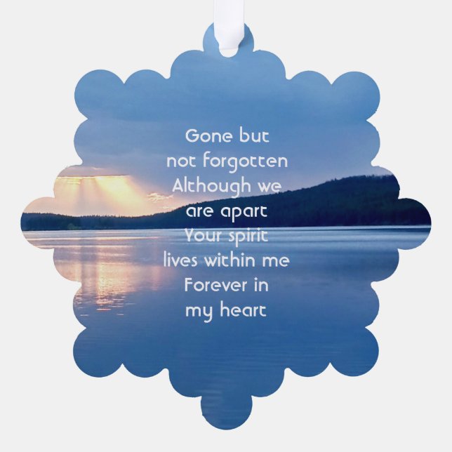 Memorial Photo Prayer Lake Sunrise Nature Ornament Card (Back)