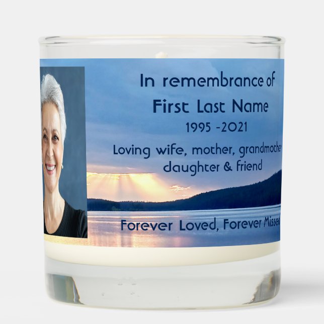 Memorial Photo Prayer Lake Sunrise Nature Scented Candle (Back)