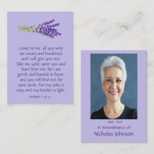 Memorial Photo Prayer Lavender Garden Flower Mauve Business Card
