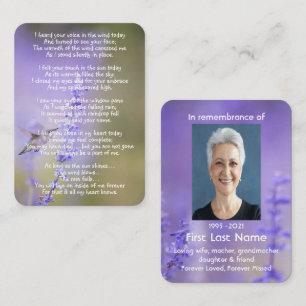 Memorial Photo Prayer Lavender Hummingbird Garden Business Card