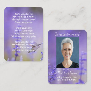 Memorial Photo Prayer Lavender Hummingbird Garden Business Card