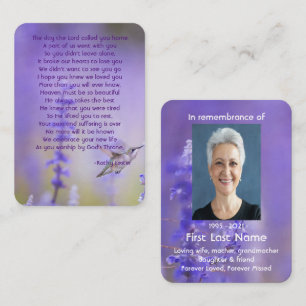 Memorial Photo Prayer Lavender Hummingbird Garden  Business Card