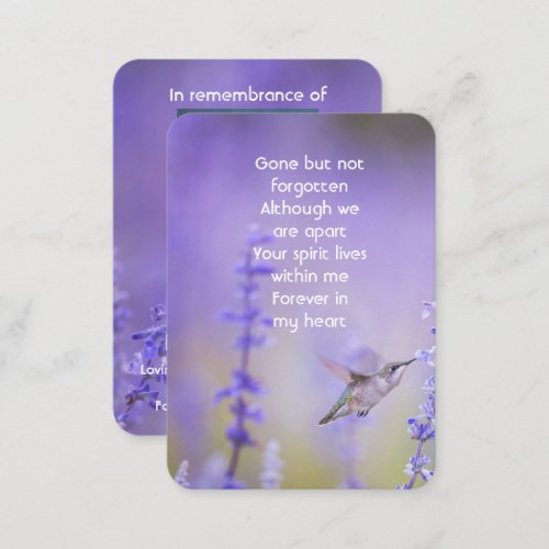 Memorial Photo Prayer Lavender Hummingbird Garden Business Card