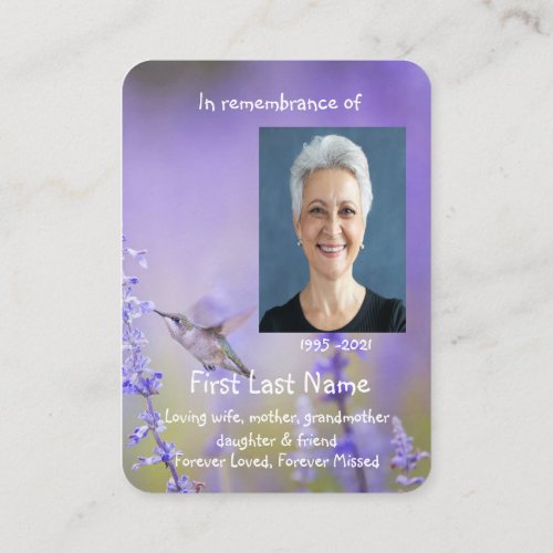 Memorial Photo Prayer Lavender Hummingbird Garden Business Card