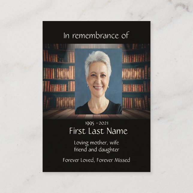 Memorial Photo Prayer Library Books Reading  Business Card (Back)