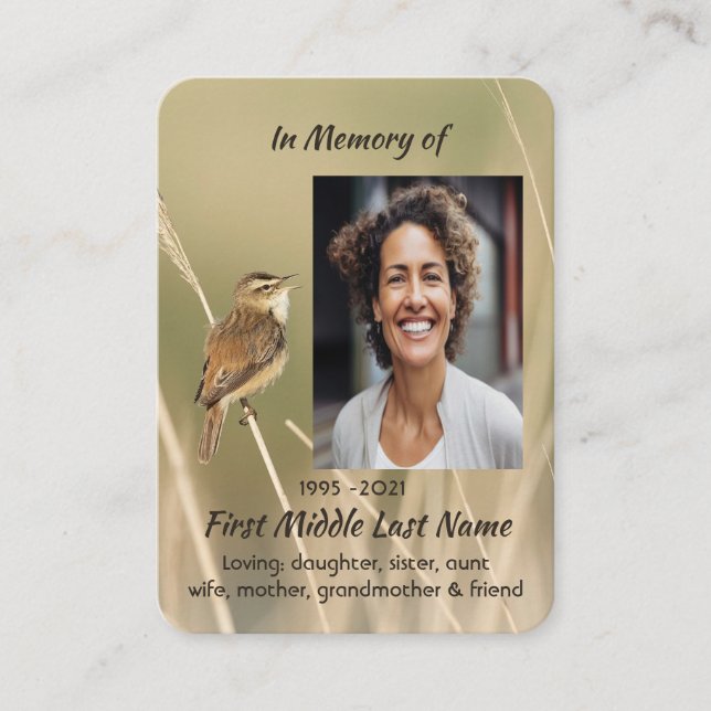Memorial Photo Prayer Little  Bird Garden Nature  Business Card (Front)
