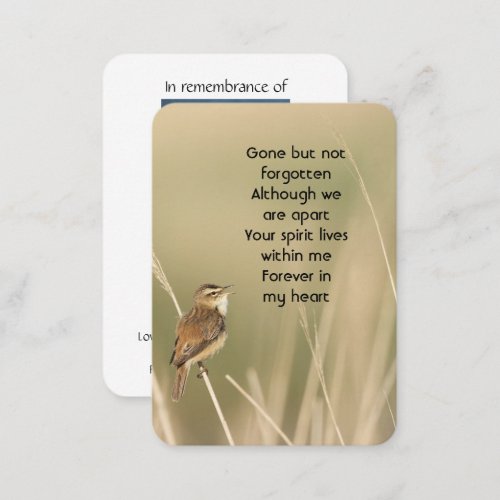 Memorial Photo Prayer Little Bird Garden Nature  Business Card