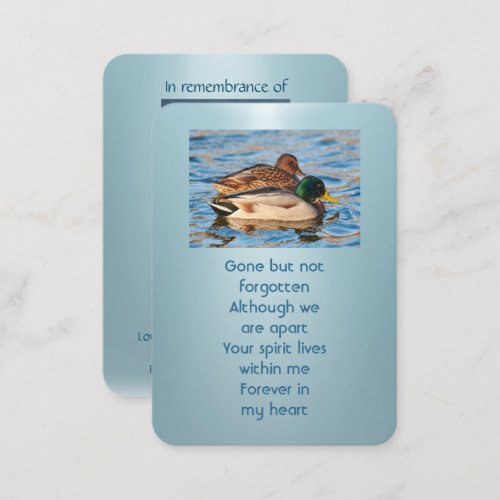 Memorial Photo Prayer Mallard Ducks Bird Business Card