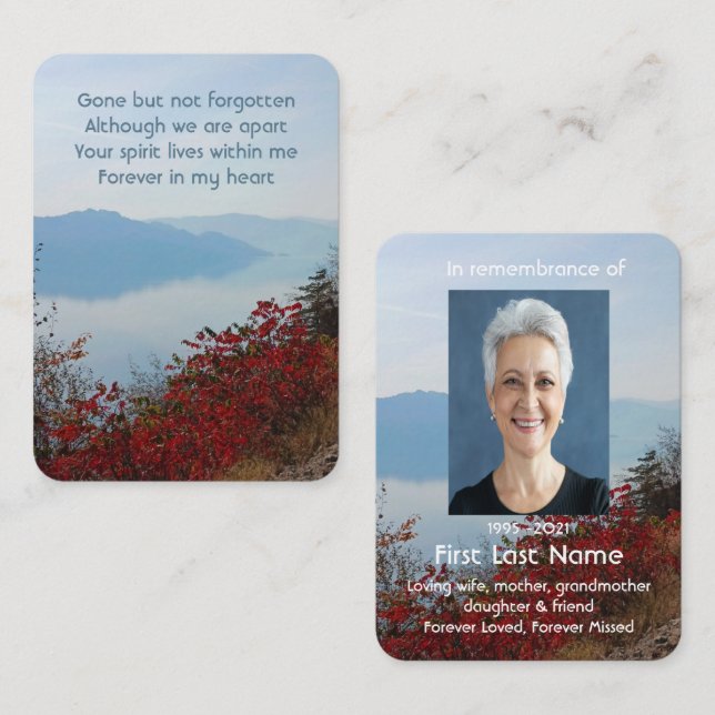 Memorial Photo Prayer Mist Fog Lake Fall  Business Card (Front/Back)