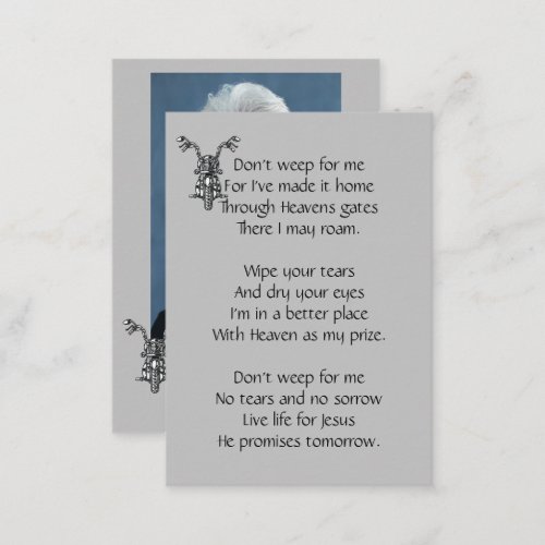 Memorial Photo Prayer Motorcycle Biker Christian B Business Card