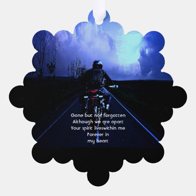 Memorial Photo Prayer Motorcycle Biker  Ornament Card (Back)