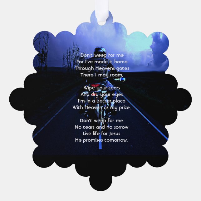 Memorial Photo Prayer Motorcycle Biker  Ornament Card (Back)