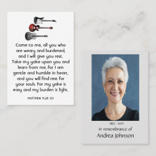 Memorial Photo Prayer Musician Guitar Music Business Card