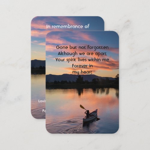 Memorial Photo Prayer Paddling Lake Sunset Water Business Card