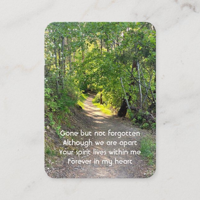 Memorial Photo Prayer Path Trail Forest Trees  Business Card (Front)