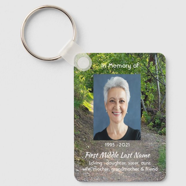 Memorial Photo Prayer Path Trail Forest Trees  Keychain (Front)