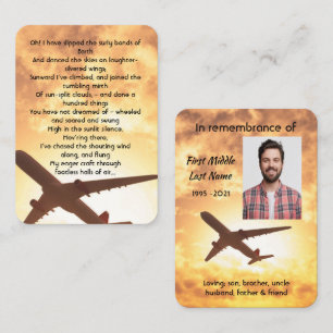 Memorial Photo Prayer Pilot Airplane Flying  Busin Business Card