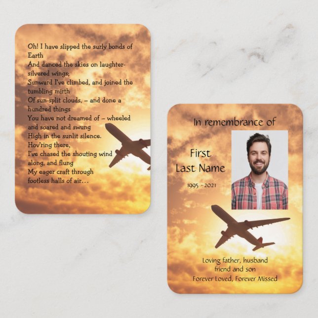 Memorial Photo Prayer Pilot Airplane Flying  Busin Business Card (Front/Back)