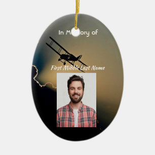 Memorial Photo Prayer Pilot Airplane Flying  Ceramic Ornament