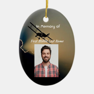 Memorial Photo Prayer Pilot Airplane Flying Ceramic Ornament