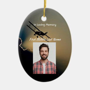 Memorial Photo Prayer Pilot Airplane Flying Ceramic Ornament