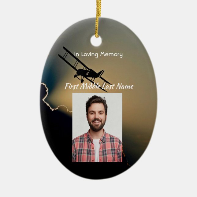 Memorial Photo Prayer Pilot Airplane Flying  Ceramic Ornament (Front)