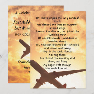 Memorial Photo Prayer Pilot Airplane Flying Invitation