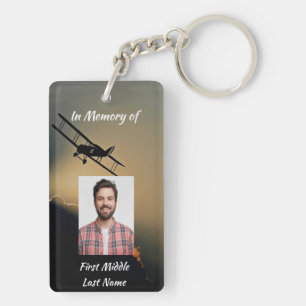 Memorial Photo Prayer Pilot Airplane Flying Keychain