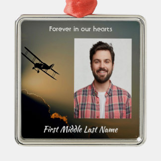 Memorial Photo Prayer Pilot Airplane Flying Metal Ornament
