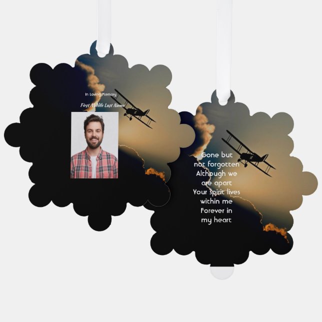 Memorial Photo Prayer Pilot Airplane Flying  Ornament Card (Front/Back)