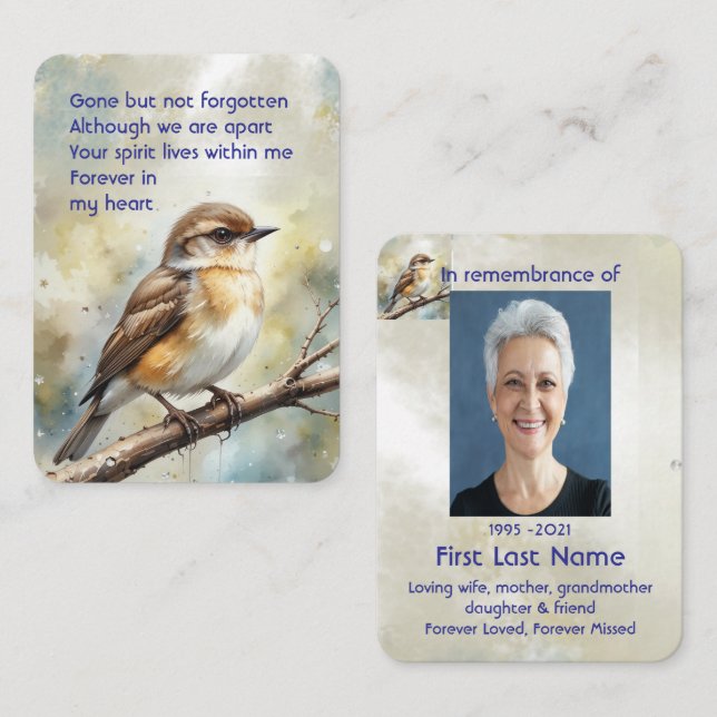 Memorial Photo Prayer Pocket Keepsake Birds Business Card (Front/Back)
