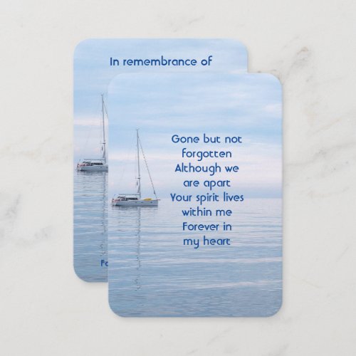 Memorial Photo Prayer Sailboat Calm Water Business Card